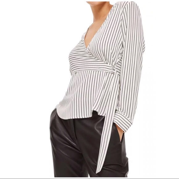 Topshop Tops - TOPSHOP SATIN STRIP WRAP TOP